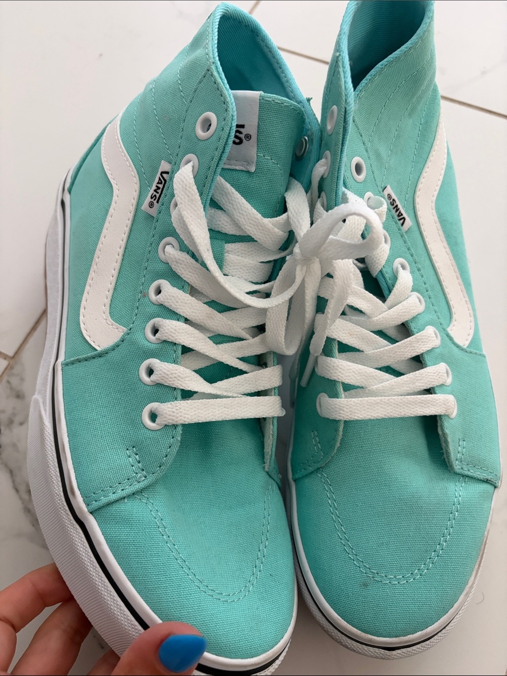 Vans High-Top Platform Sneakers in Mint Teal and White - Picture 2 of 3